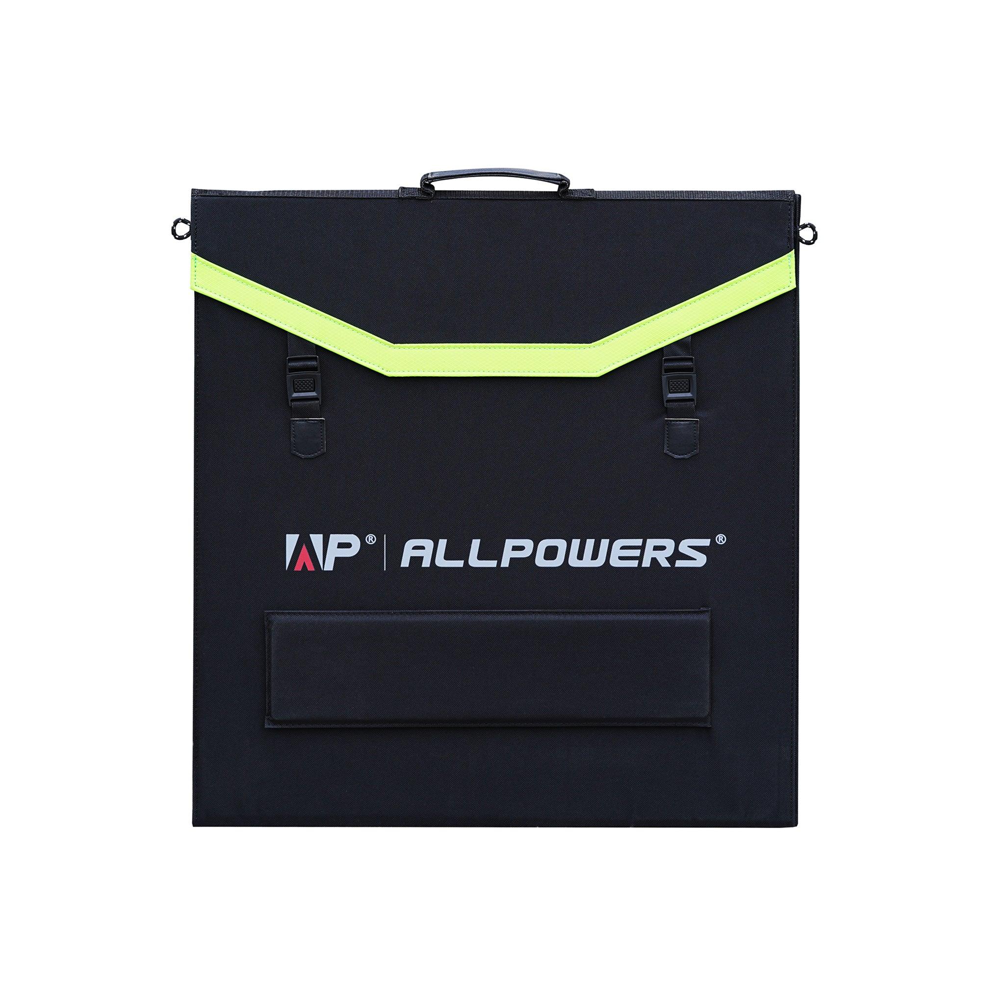 ALLPOWERS 200W Foldable Solar Panel SP033 in black carrying case with neon green accent and brand logo