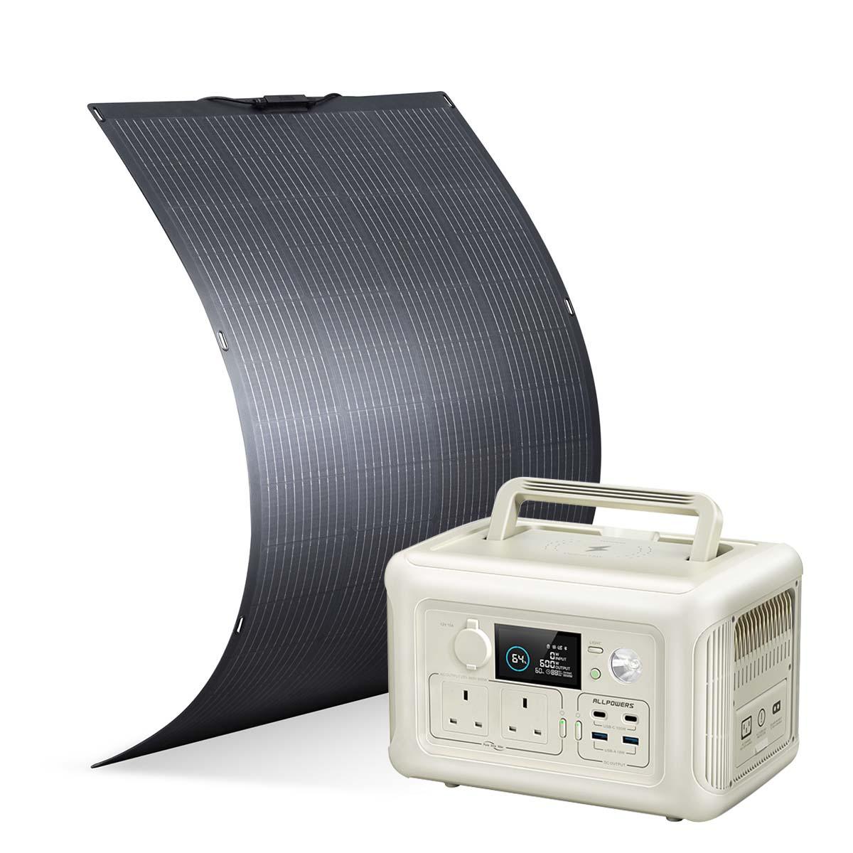 ALLPOWERS Solar Generator Kit 600W (R600 + SF200 200W Flexible Solar Panel)