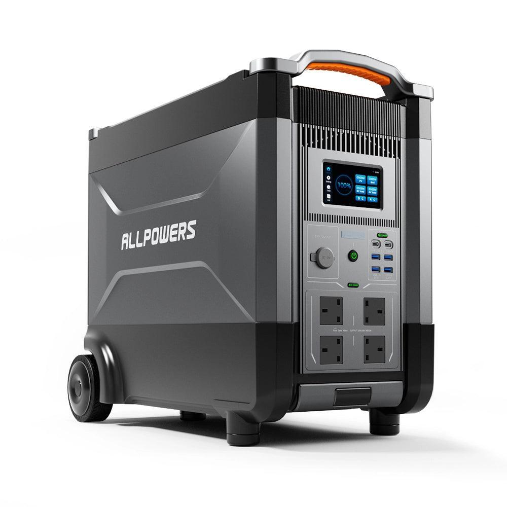ALLPOWERS R4000 portable power station with LCD display, wheels, and multiple AC outlets in sleek dark gray design