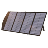 ALLPOWERS 140W Foldable Solar Panel SP029 with four-panel design and kickstand in dark frame, displayed at an angle